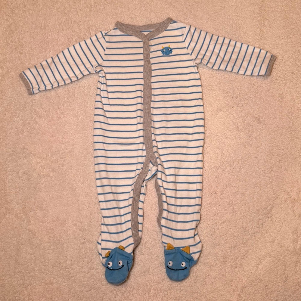 Carter's White & Blue Striped Footed One-Piece